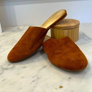 Emerson suede slides in caramel.